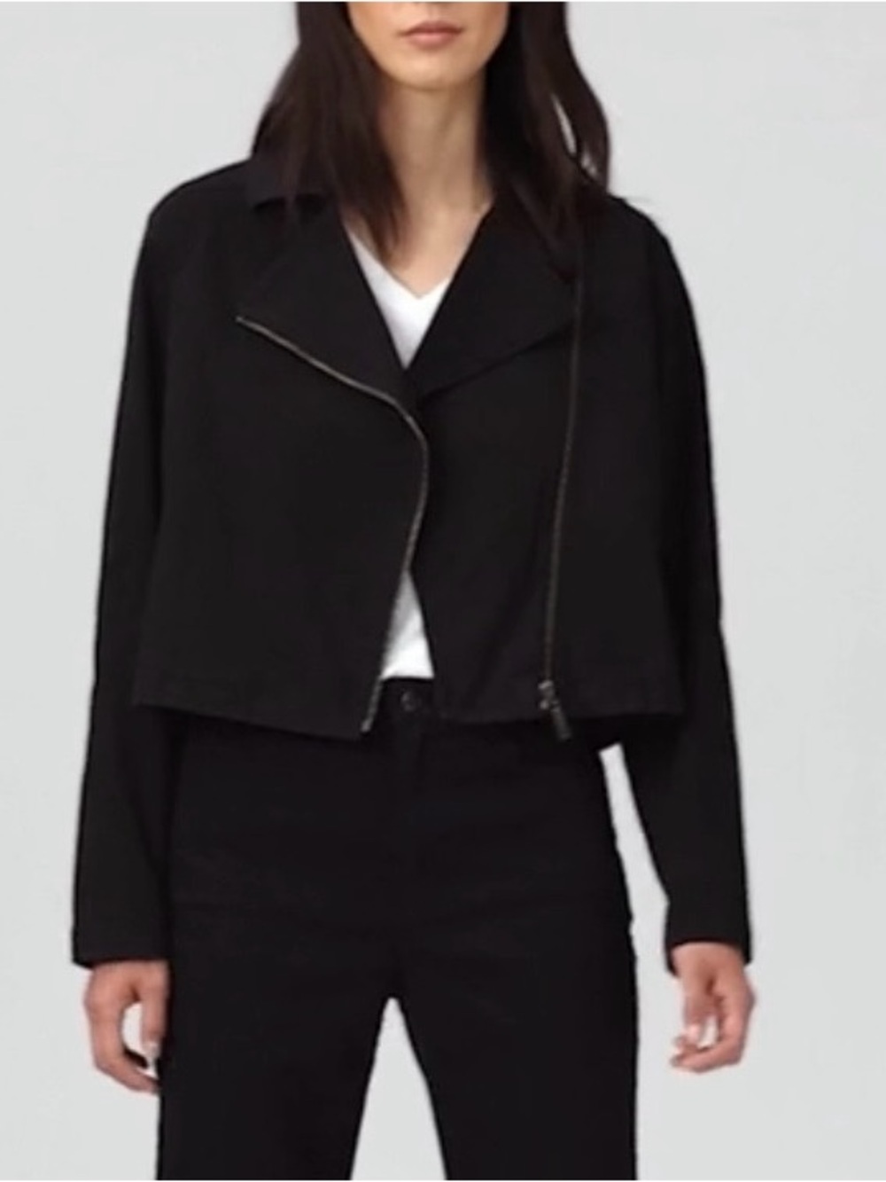 Eileen Fisher Organic Cotton Denim Notch Jacket Women XL Black Casual Luxury EUC